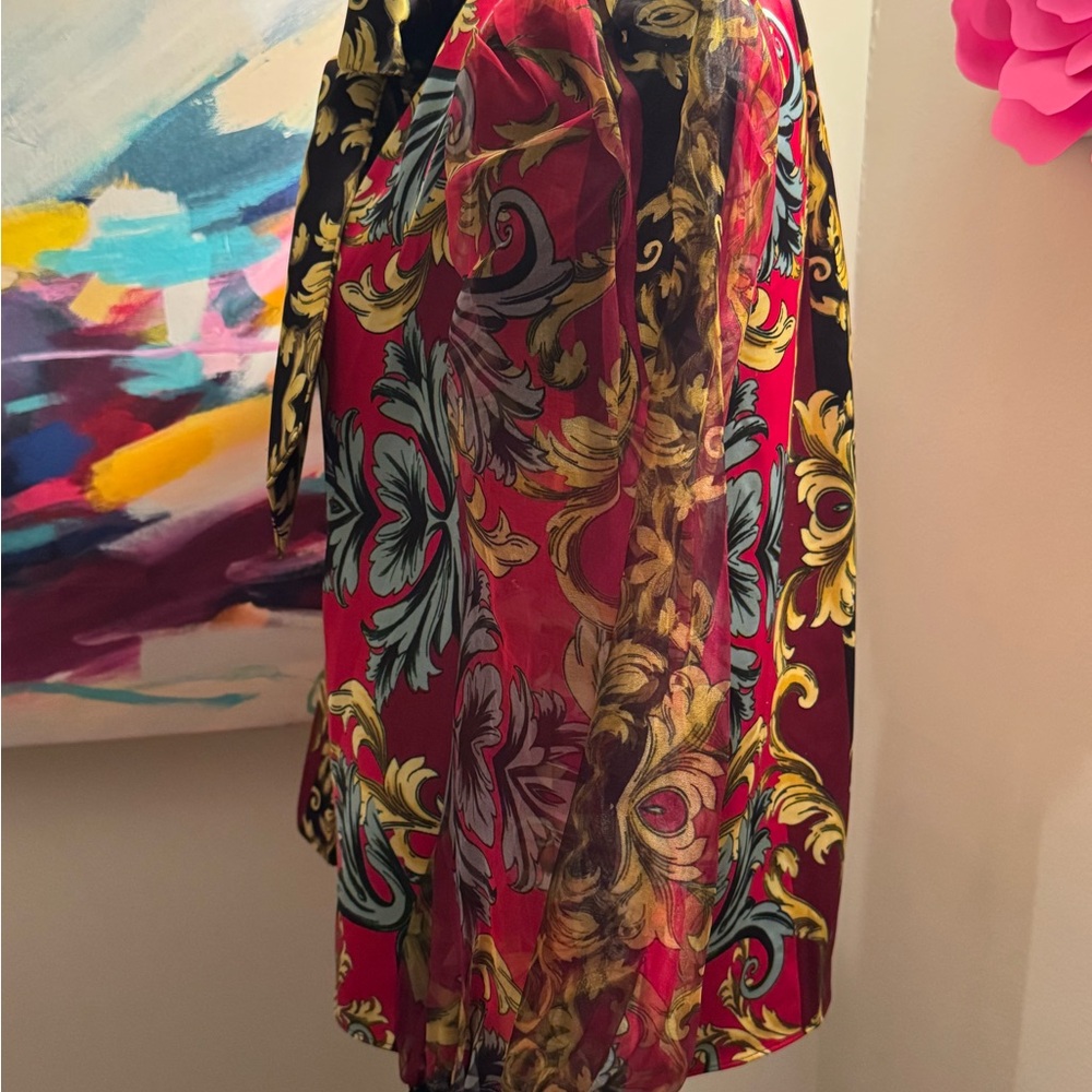 Alice & Olivia  Women's Red and Gold Baroque Print Blouse NWOT $395 retail - Picture 9 of 14